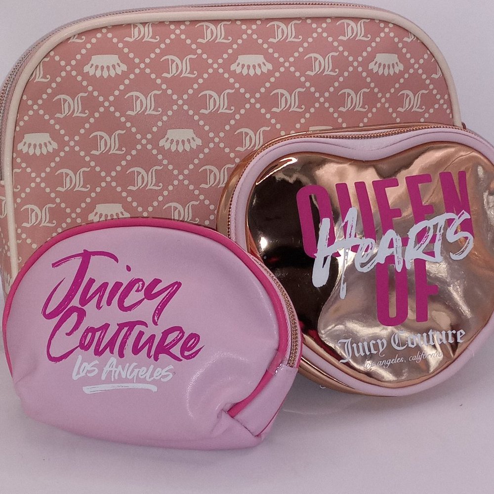 NWOT:  Juicy Couture Set of three (3) Queen of Hearts Makeup Cosmetic bags